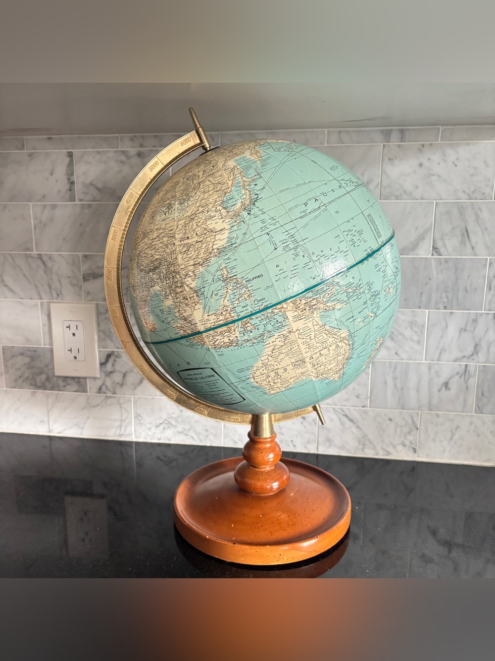Vintage 12” Rand McNally World Globe, Wood and Brass, USSR (pre 1991)